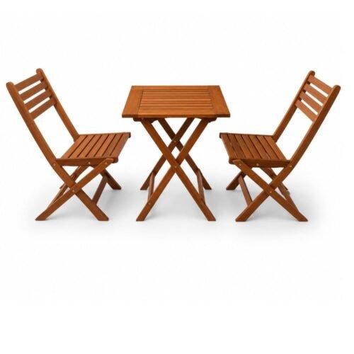 3-Piece Folding Wooden Bistro Set – Acacia Wood Patio Table and Chairs